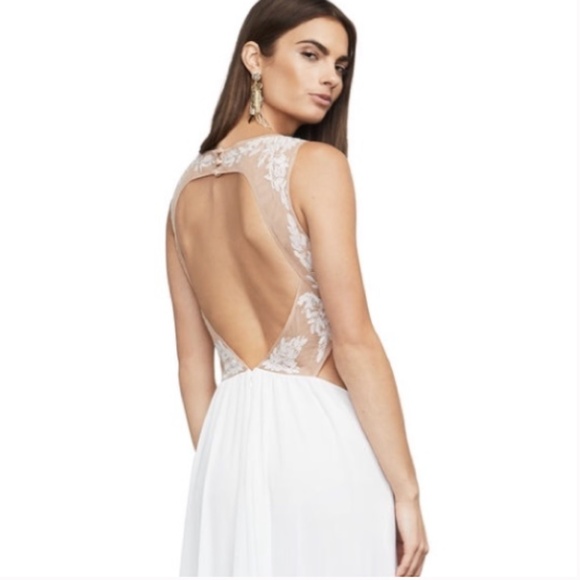 Bcbg Max Azria Gisela White Beige Embroidered Cut Out Waist Chiffon Gown Dress 8 - Picture 3 of 11